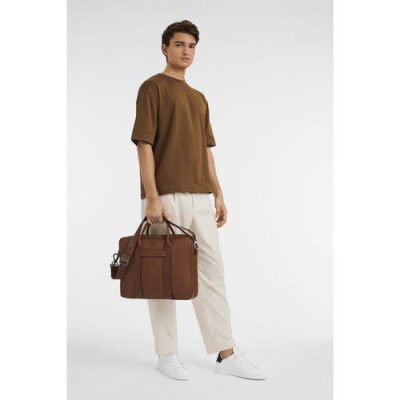 Longchamp 3D Briefcase M Cognac | OANZUVK-10