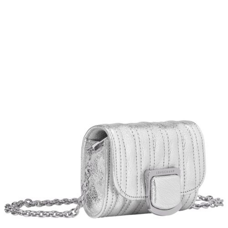 Longchamp Brioche Metal Card holder with chain Silver | HALDMJI-50