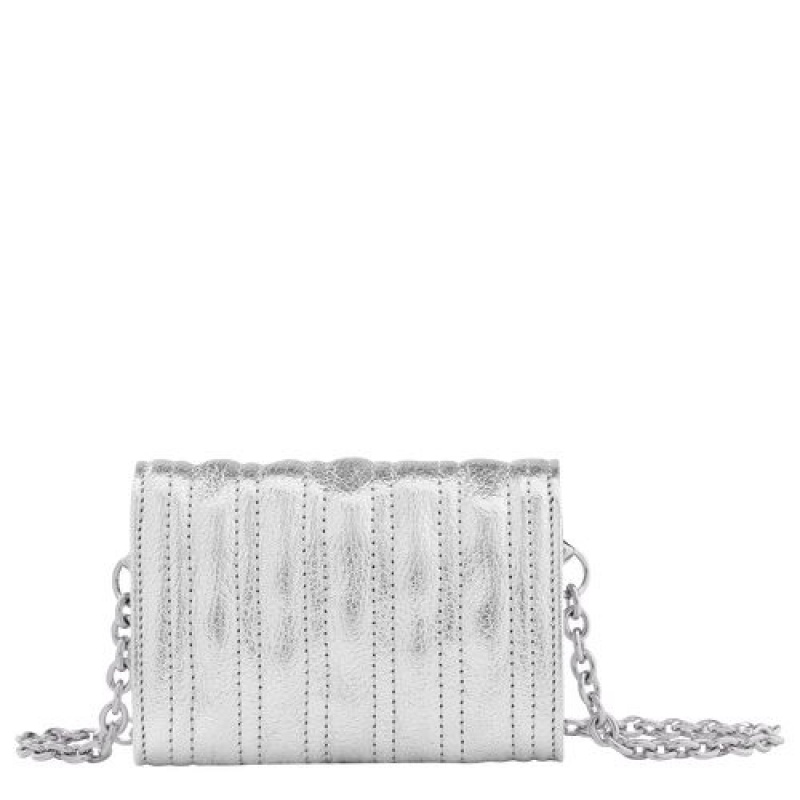 Longchamp Brioche Metal Card holder with chain Silver | HALDMJI-50