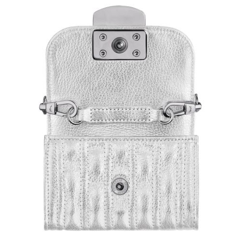 Longchamp Brioche Metal Card holder with chain Silver | HALDMJI-50
