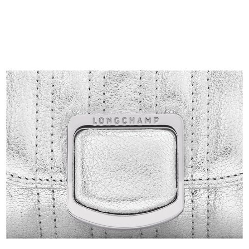 Longchamp Brioche Metal Card holder with chain Silver | HALDMJI-50