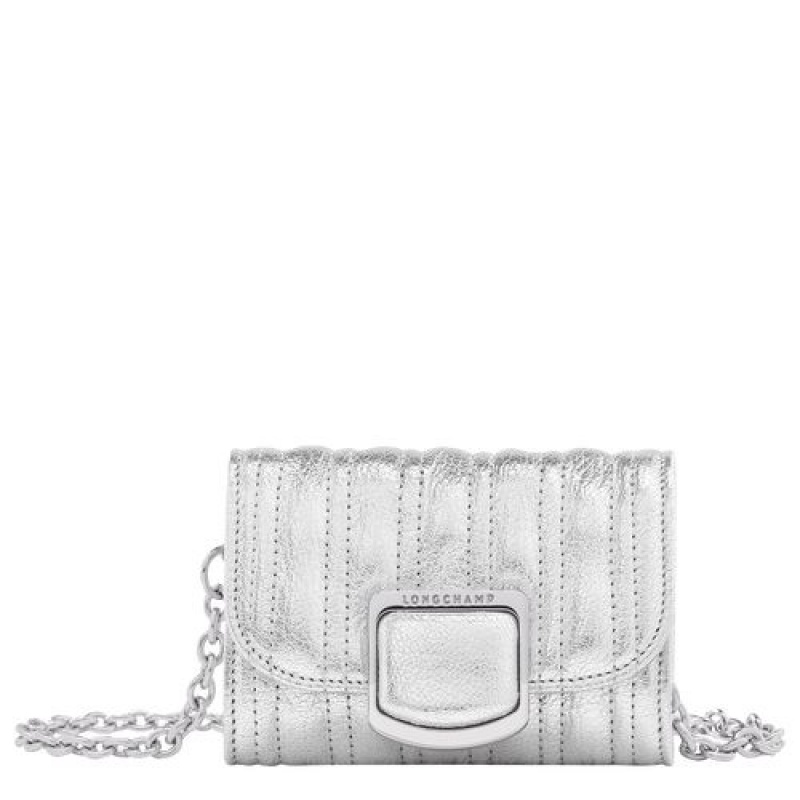 Longchamp Brioche Metal Card holder with chain Silver | HALDMJI-50