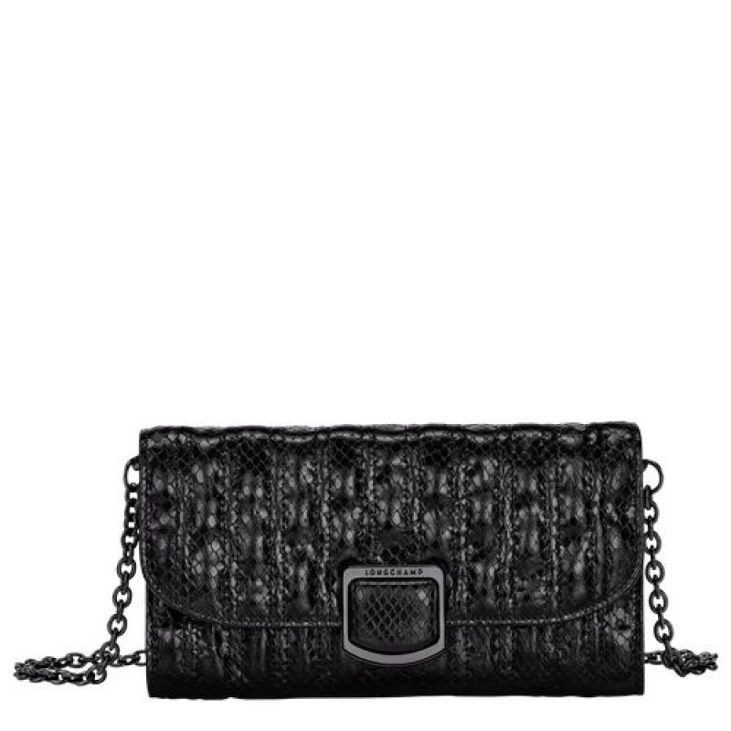 Longchamp Brioche Serpent Wallet on chain Black | ABEYQRH-53