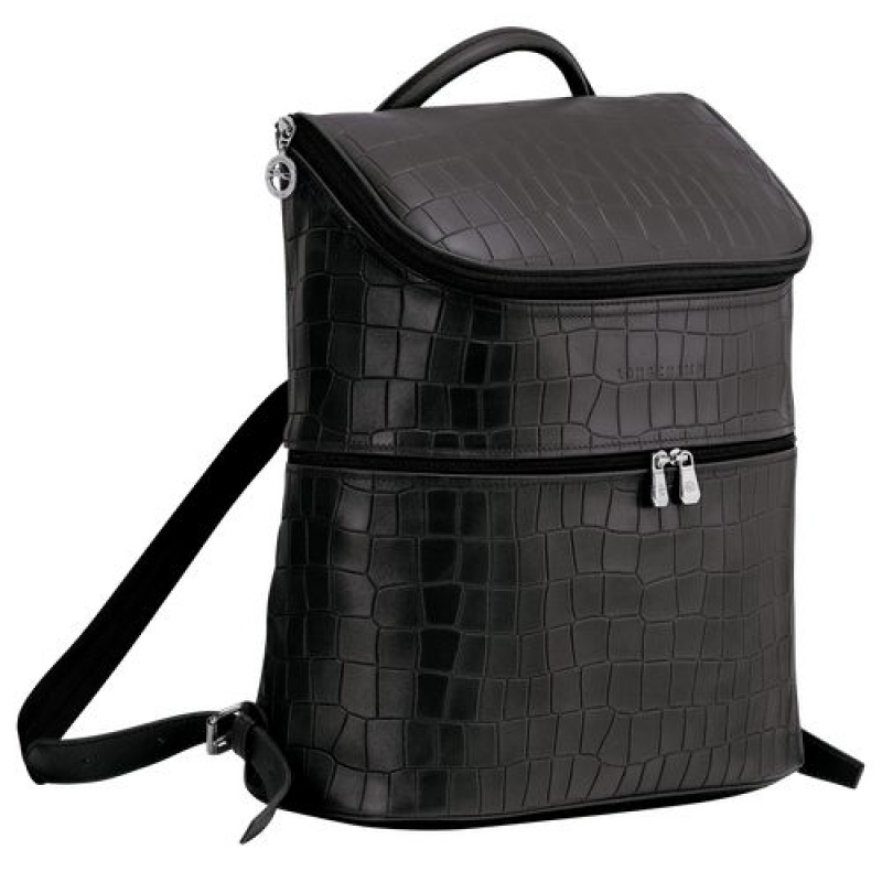 Longchamp Croco Block Backpack Black | ESCWTAH-79