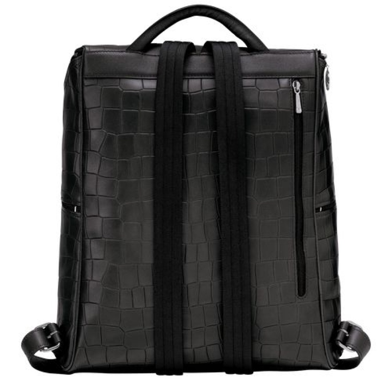 Longchamp Croco Block Backpack Black | ESCWTAH-79