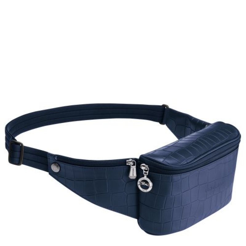 Longchamp Croco Block Belt bag Navy | AWNEFUQ-47
