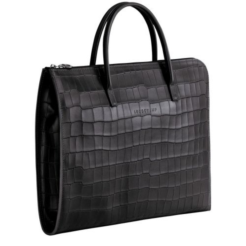 Longchamp Croco Block Briefcase S Black | BXWNARG-93