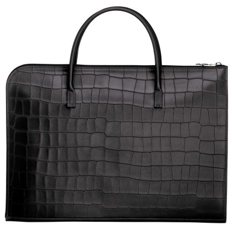 Longchamp Croco Block Briefcase S Black | BXWNARG-93