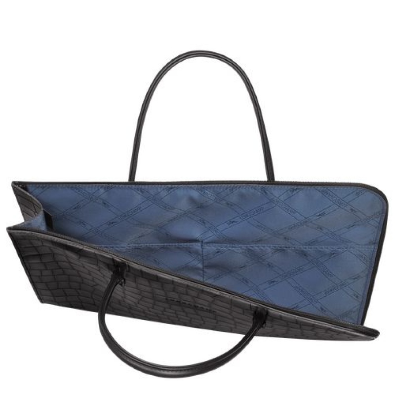 Longchamp Croco Block Briefcase S Black | BXWNARG-93