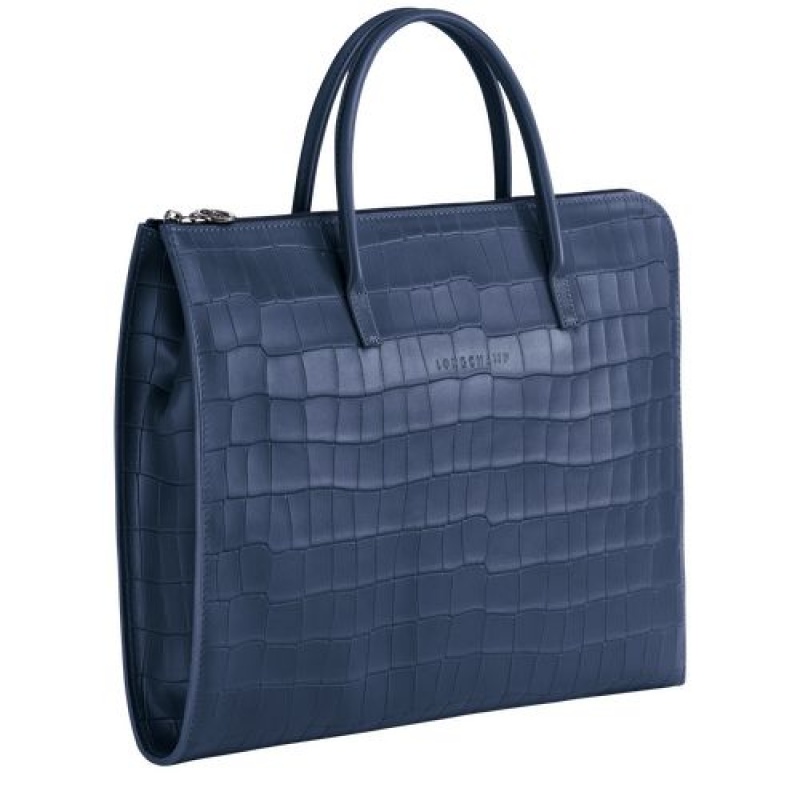 Longchamp Croco Block Briefcase S Navy | GBSMEKT-36
