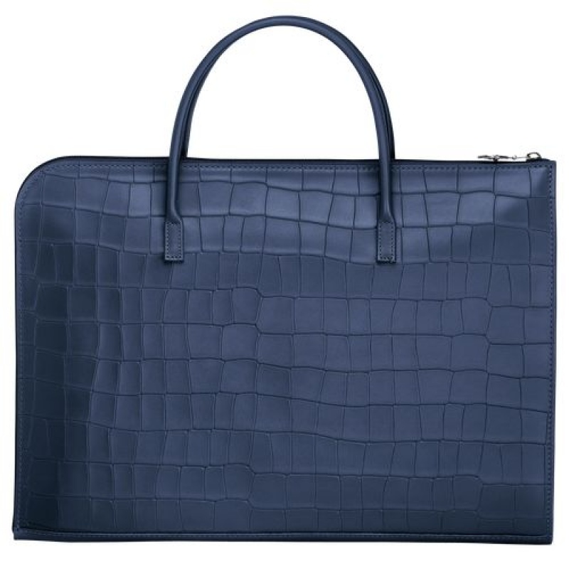 Longchamp Croco Block Briefcase S Navy | GBSMEKT-36