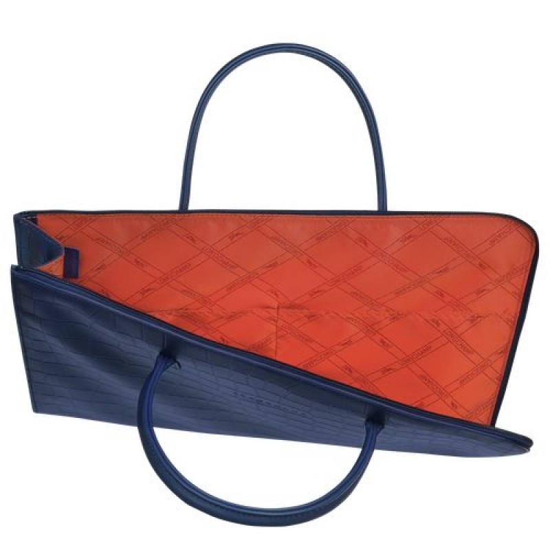 Longchamp Croco Block Briefcase S Navy | GBSMEKT-36