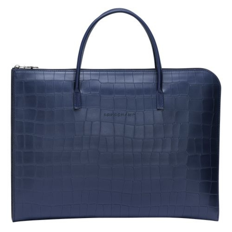 Longchamp Croco Block Briefcase S Navy | GBSMEKT-36