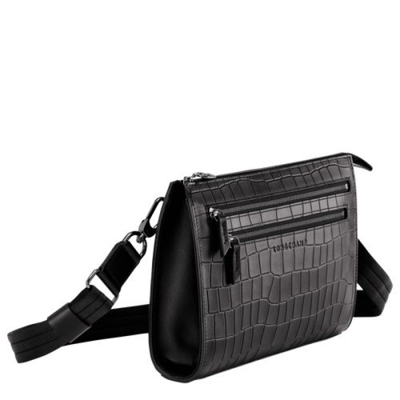 Longchamp Croco Block Crossbody bag Black | IXKAYVR-79