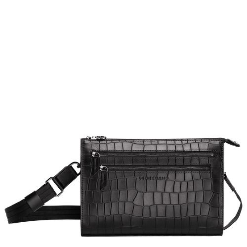 Longchamp Croco Block Crossbody bag Black | IXKAYVR-79