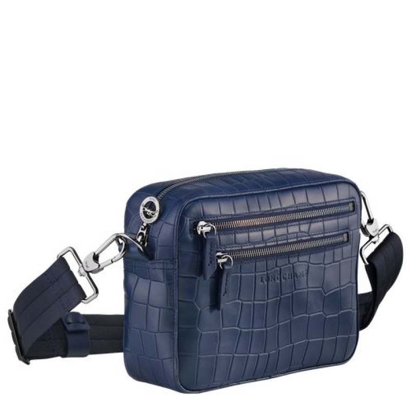 Longchamp Croco Block Crossbody bag Navy | GKJQZMI-90