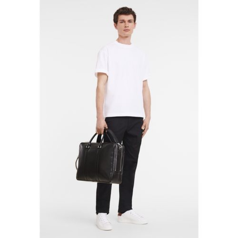 Longchamp Le Foulonne Briefcase L Black | PQLFUCH-37