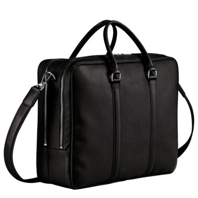 Longchamp Le Foulonne Briefcase L Black | PQLFUCH-37