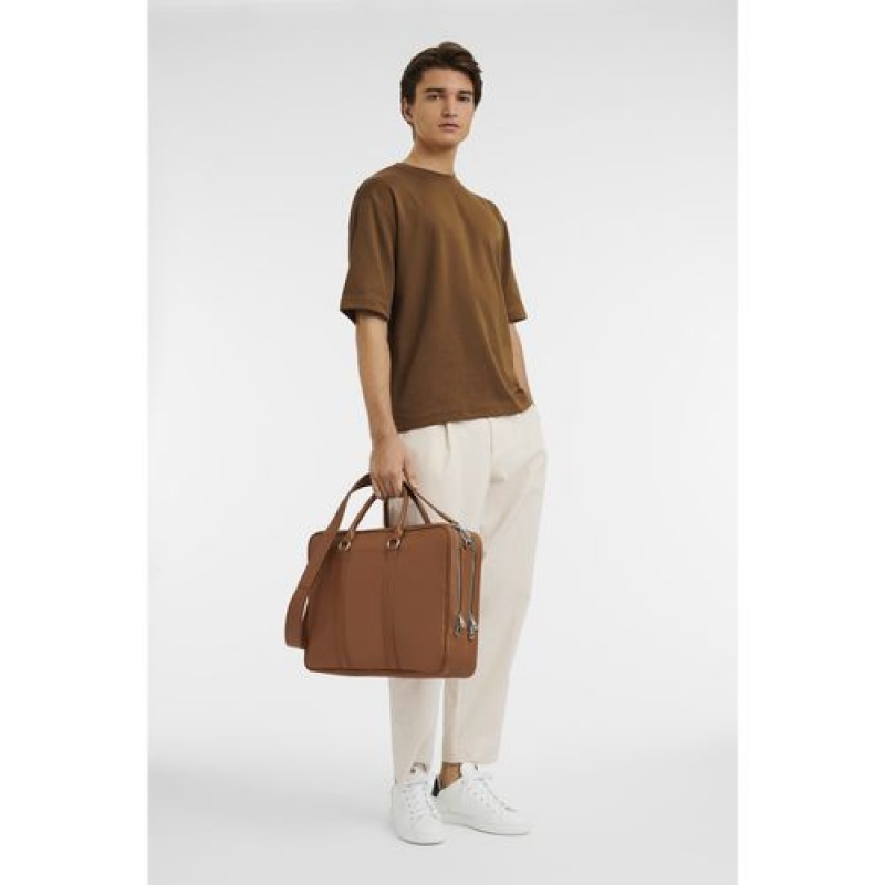 Longchamp Le Foulonne Briefcase L Caramel | BNFOCUY-61