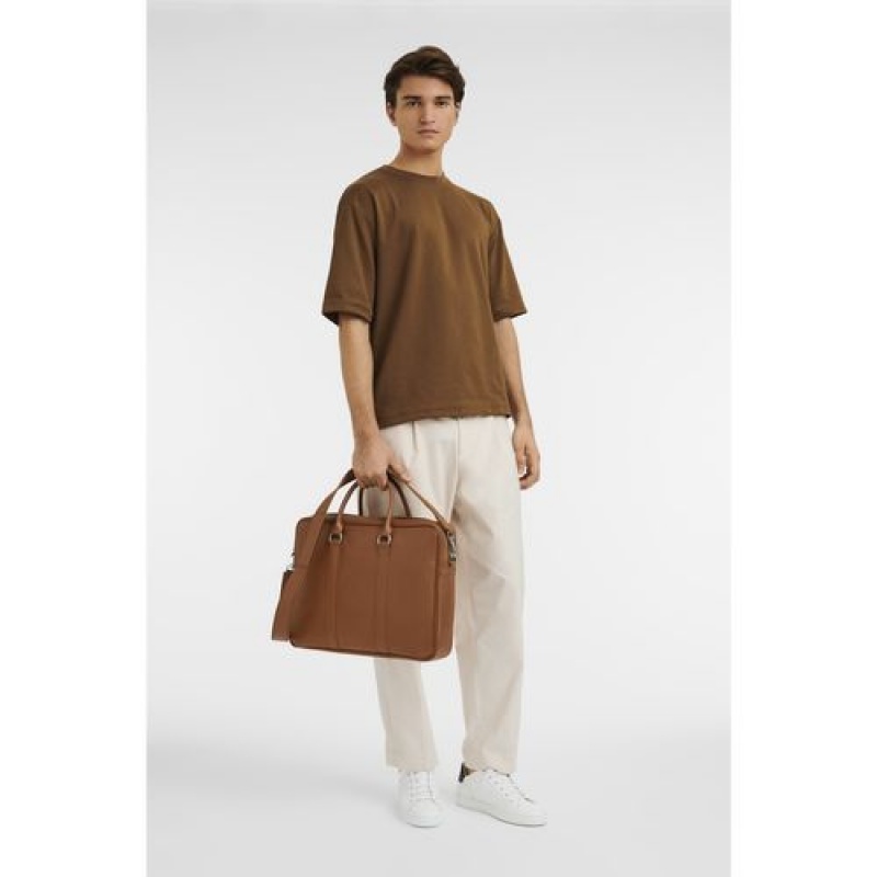 Longchamp Le Foulonne Briefcase M Caramel | HPOBFCD-73