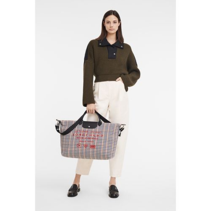 Longchamp Le Pliage Collection Travel bag L Navy/Cognac | GBHWSJN-43