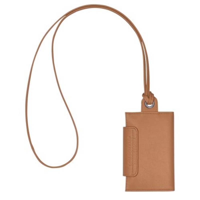 Longchamp Le Pliage Cuir Card holder with necklace Hazelnut | BUHLMYP-40
