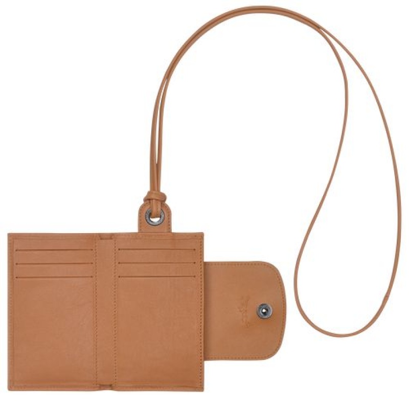 Longchamp Le Pliage Cuir Card holder with necklace Hazelnut | BUHLMYP-40