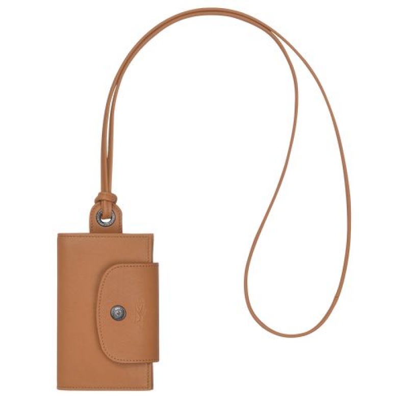 Longchamp Le Pliage Cuir Card holder with necklace Hazelnut | BUHLMYP-40