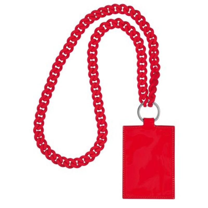 Longchamp Le Pliage Cuir Card holder with necklace Vermilion | AXZHFTQ-20