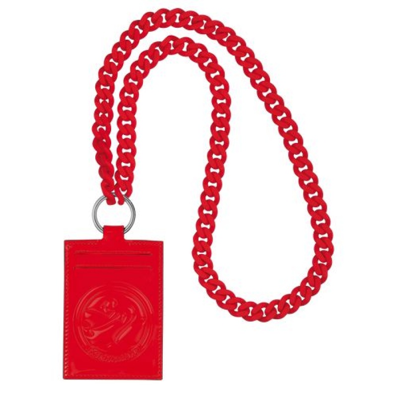 Longchamp Le Pliage Cuir Card holder with necklace Vermilion | AXZHFTQ-20