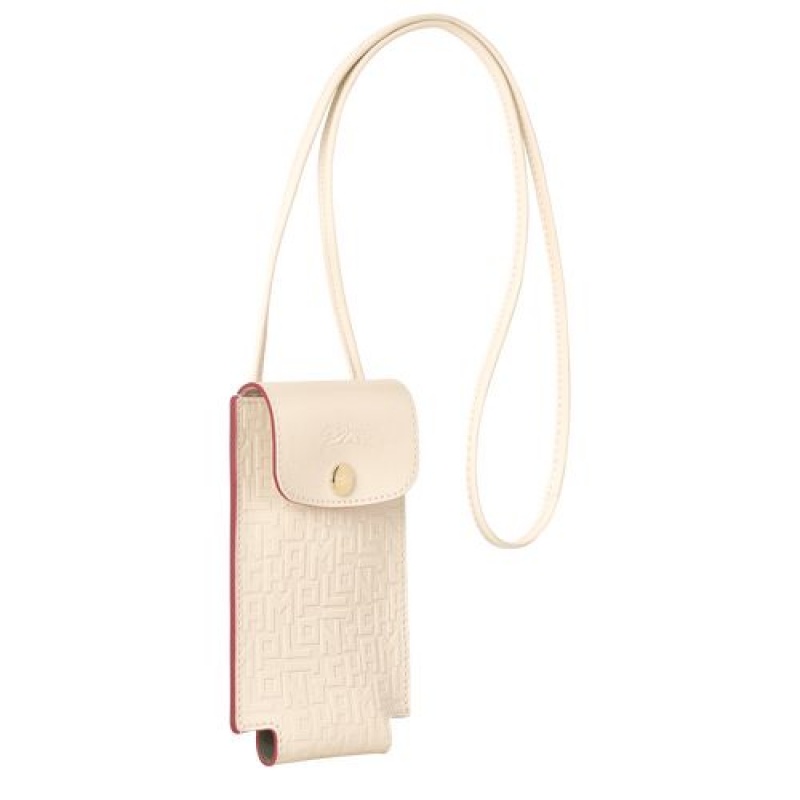Longchamp Le Pliage Cuir LGP Phone case with leather lace Ecru | CBSQJEO-01