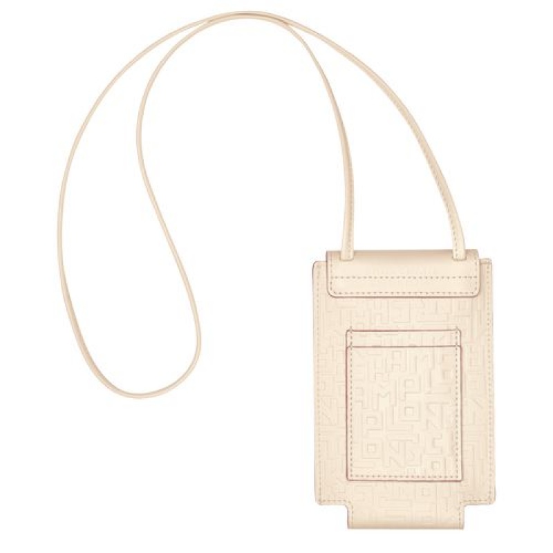 Longchamp Le Pliage Cuir LGP Phone case with leather lace Ecru | CBSQJEO-01