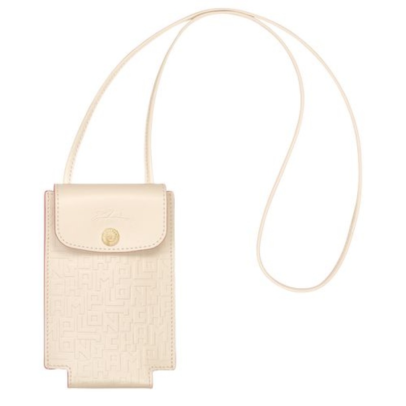 Longchamp Le Pliage Cuir LGP Phone case with leather lace Ecru | CBSQJEO-01