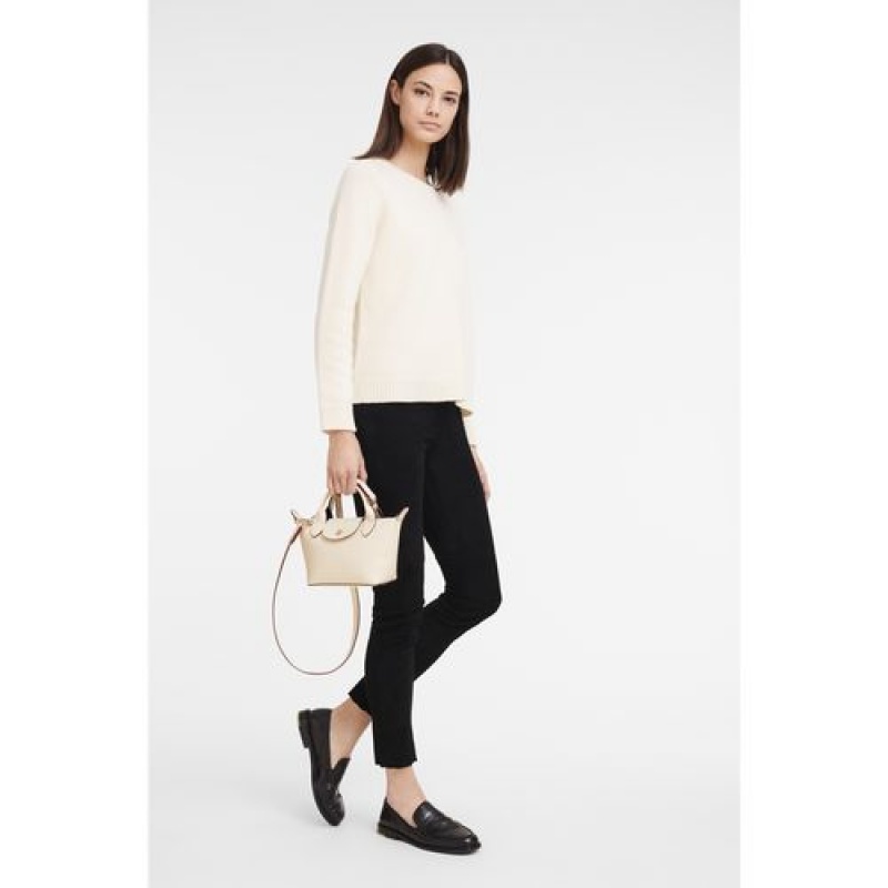 Longchamp Le Pliage Cuir LGP Top handle bag XS Ecru | HSTZELN-62