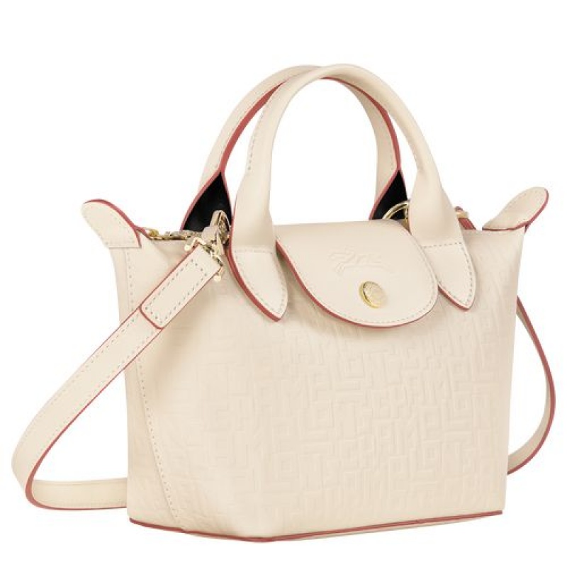 Longchamp Le Pliage Cuir LGP Top handle bag XS Ecru | HSTZELN-62