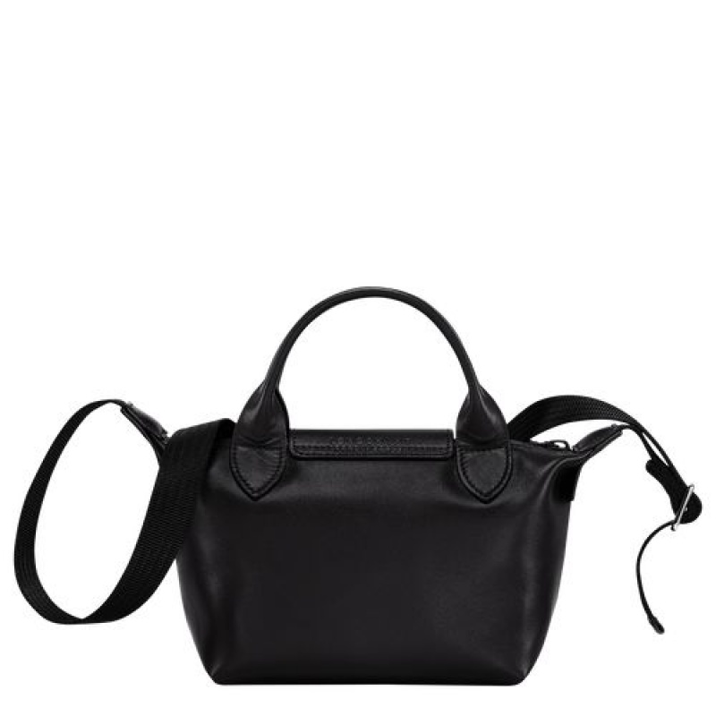 Longchamp Le Pliage Cuir Top handle bag XS Black | AKNHFMI-53