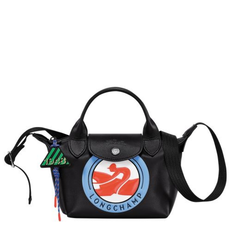 Longchamp Le Pliage Cuir Top handle bag XS Black | AKNHFMI-53