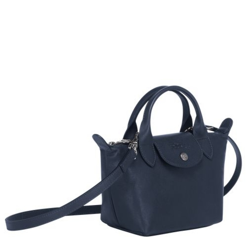 Longchamp Le Pliage Cuir Top handle bag XS Navy | ANTMRJL-14