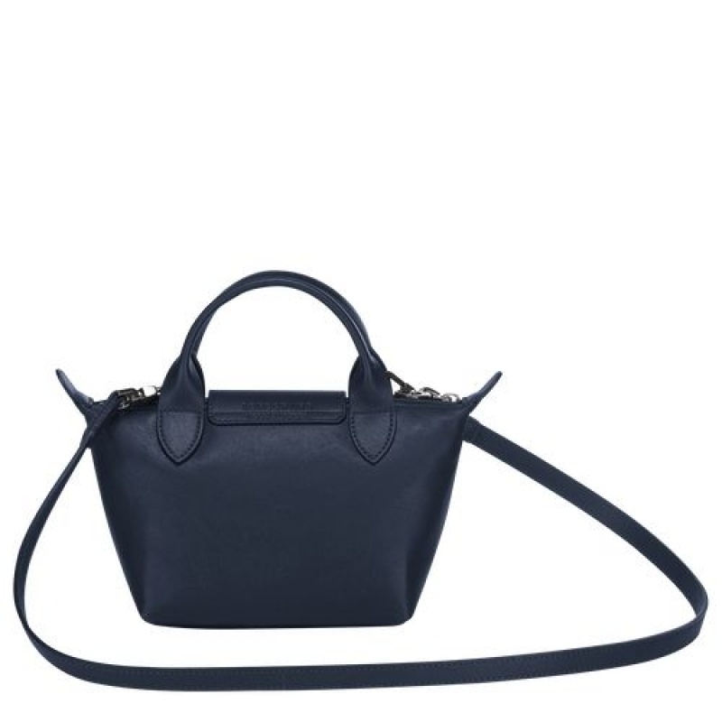 Longchamp Le Pliage Cuir Top handle bag XS Navy | ANTMRJL-14