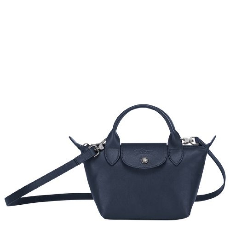 Longchamp Le Pliage Cuir Top handle bag XS Navy | ANTMRJL-14