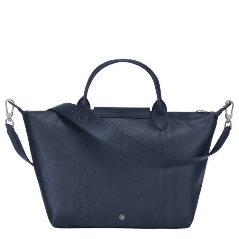 Longchamp Le Pliage Cuir Top handle bag M Navy | GPSRHZE-04