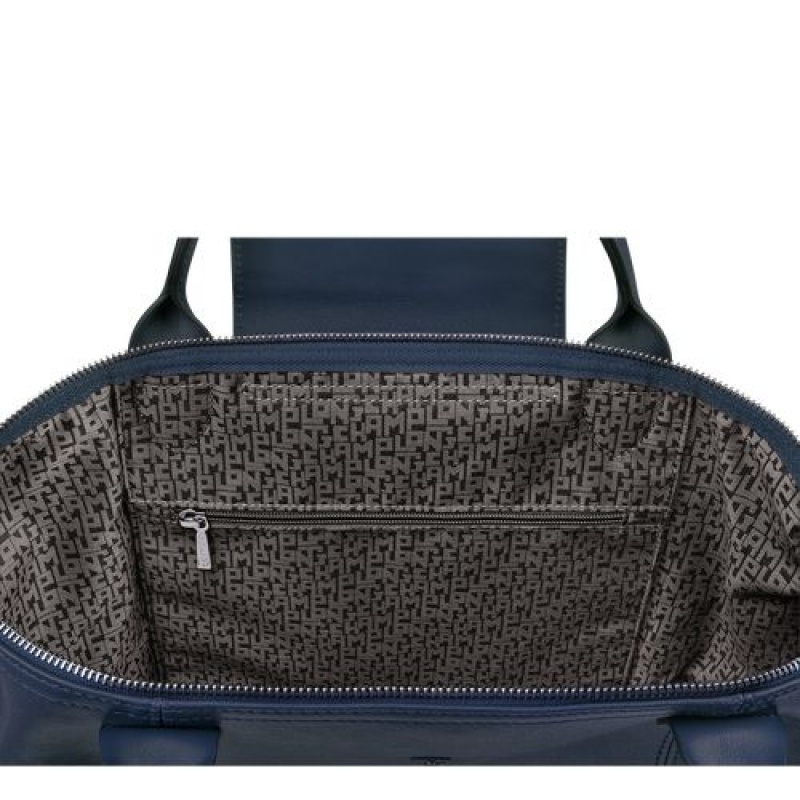 Longchamp Le Pliage Cuir Top handle bag M Navy | GPSRHZE-04