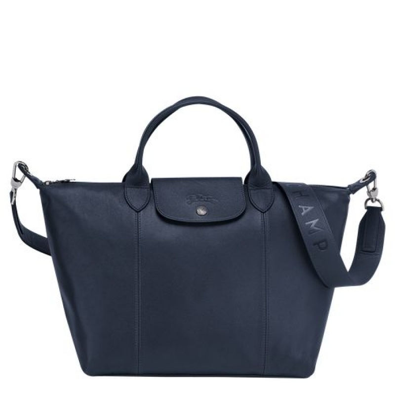 Longchamp Le Pliage Cuir Top handle bag M Navy | GPSRHZE-04