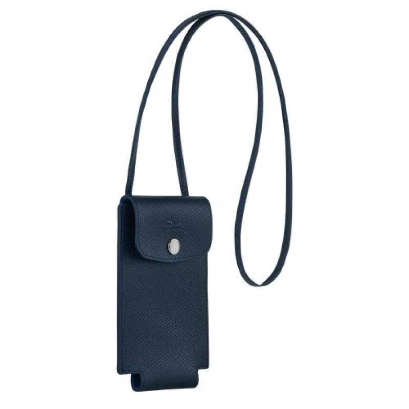Longchamp Le Pliage Green Phone case with leather lace Navy | DKQEGLV-76