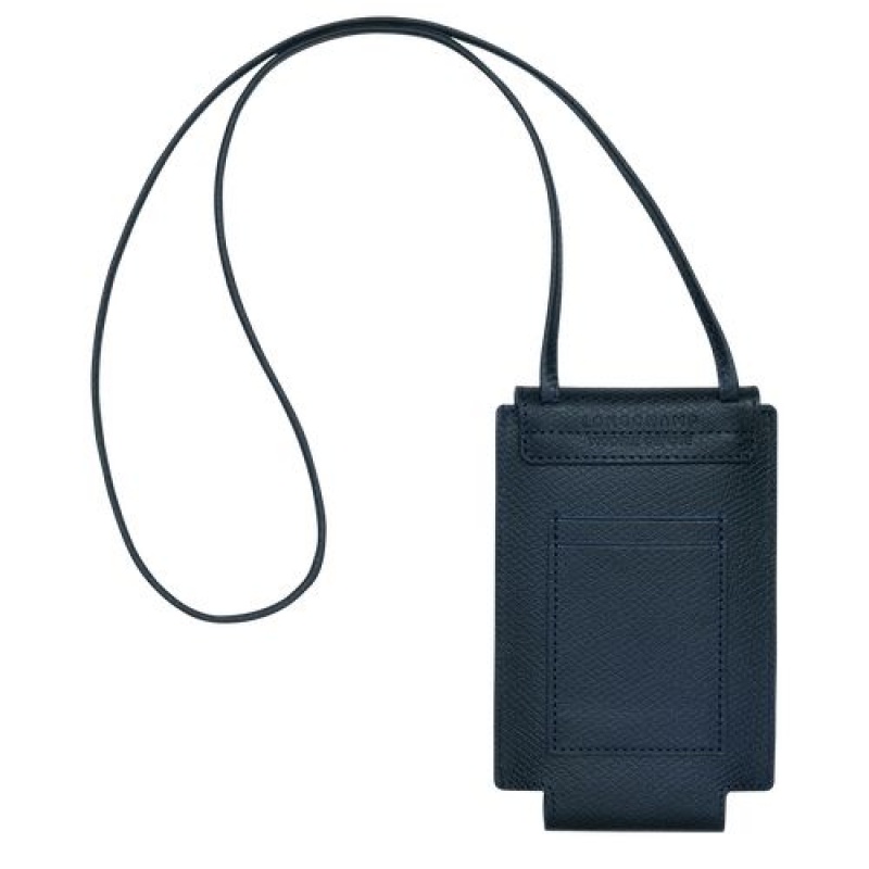 Longchamp Le Pliage Green Phone case with leather lace Navy | DKQEGLV-76