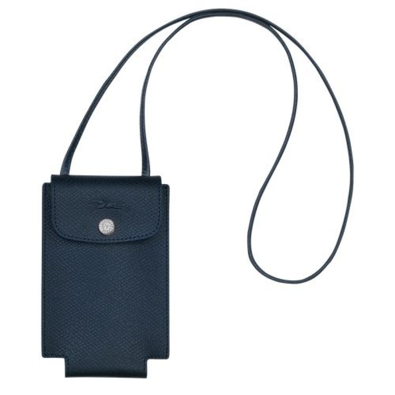 Longchamp Le Pliage Green Phone case with leather lace Navy | DKQEGLV-76