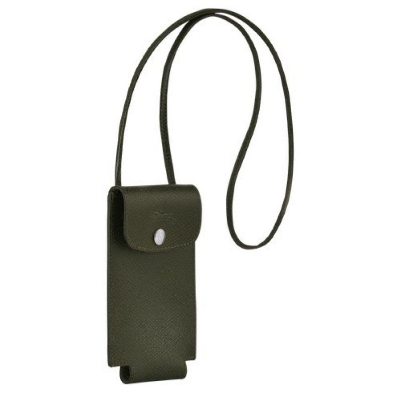Longchamp Le Pliage Green Phone case with leather lace Forest | HSDQCWA-68