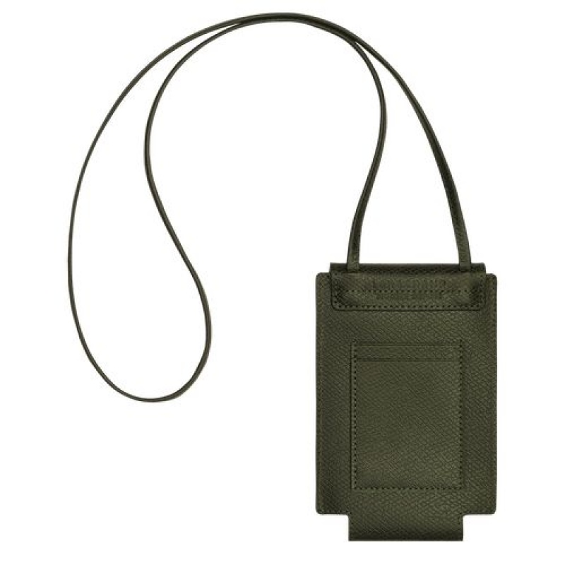 Longchamp Le Pliage Green Phone case with leather lace Forest | HSDQCWA-68