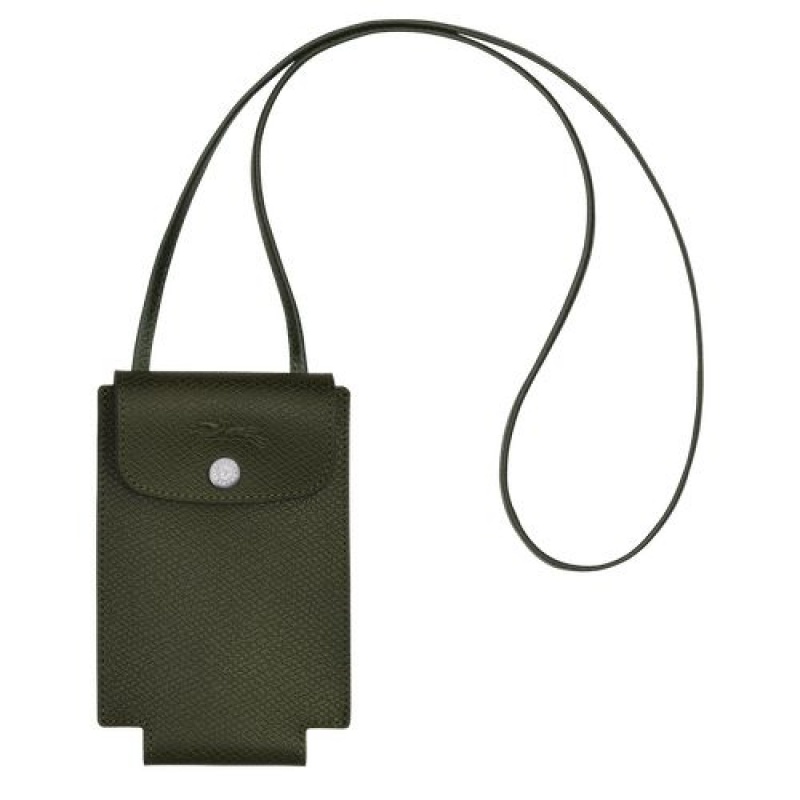 Longchamp Le Pliage Green Phone case with leather lace Forest | HSDQCWA-68