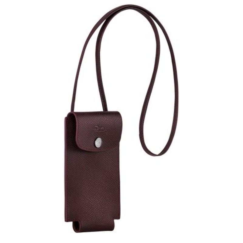 Longchamp Le Pliage Green Phone case with leather lace Burgundy | NGRVCYI-56